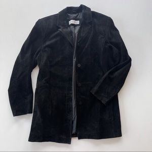 Suede Black Button Up  Jacket 
Fits a S  / M